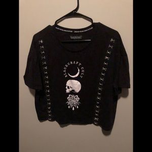 Black Craft Cult clasped skull and rose crop top